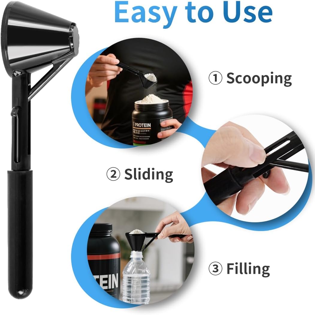Scoop with Funnel for Water Bottles 2 Pack Small Funnel Scooper for Filling Formula Protein Powder Slide Bottom Scoop for Water Bottle