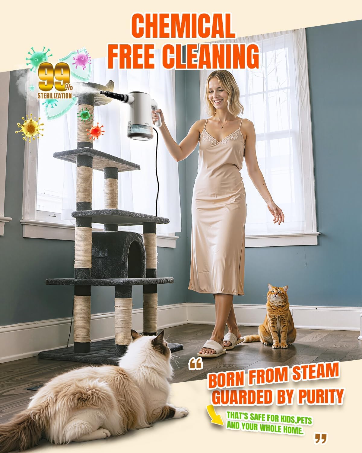 Handheld Steam Cleaner for Home, 15s Fast Heat Up with 650ML Larger Capacity, Steam Adjustable, Portable Lightweight Steamer for Grout, Floor, Kitchen, Bathroom, Windows