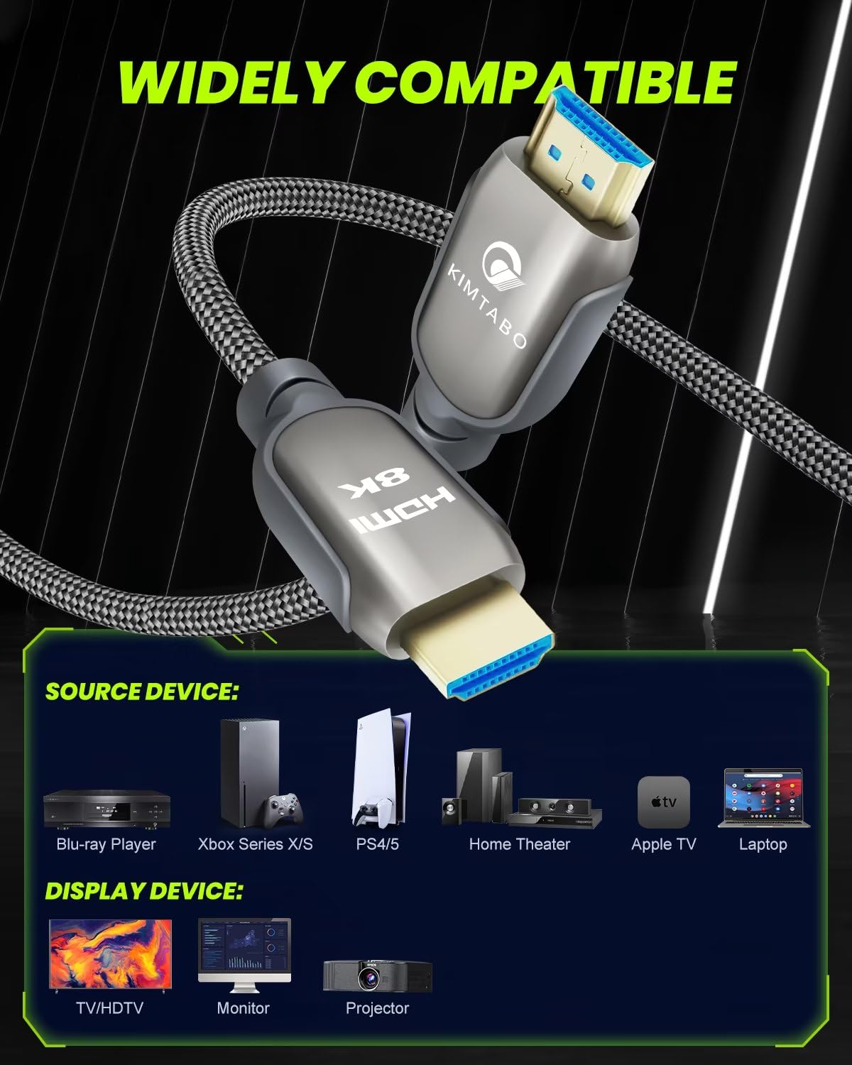 8K HDMI 2.1 Cable 6.6ft 48Gbps, Ultra High Speed HDMI Cable, 4K HD 120Hz 144Hz 2K 240Hz Gaming HDMI Cable 2.1 Certified, eARC HDCP 2.2&2.3 HDR 10+ Dolby Compatible with PS5/Xbox Series X/Apple TV 4K