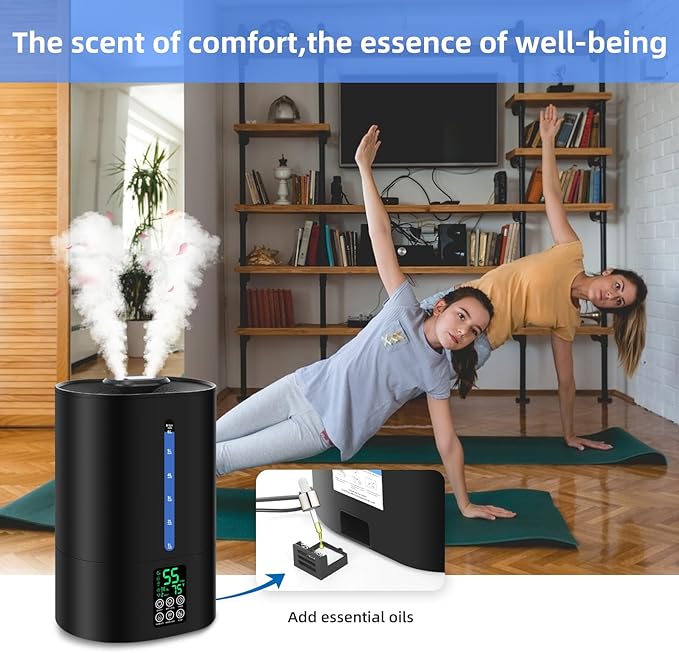 6L Humidifiers for Bedroom Large Room Home,Cool and Warm Humidifier for Baby and Plants Hot Mist Top Fill Desk Humidifiers Oil Diffuser,Quiet,Adjustable Mist,360°Nozzle-Black(2026 Upgraded)