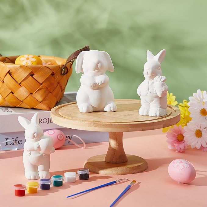 Watersay 6 Set Easter Ready to Paint Your Own Bunny Figurines Include 6 Pcs 4.4 Inch Blank Ceramics to Paint Bunny Statues 4 Paintbrushes 2 Paints and Palette for Easter Decor Unpainted DIY Crafts