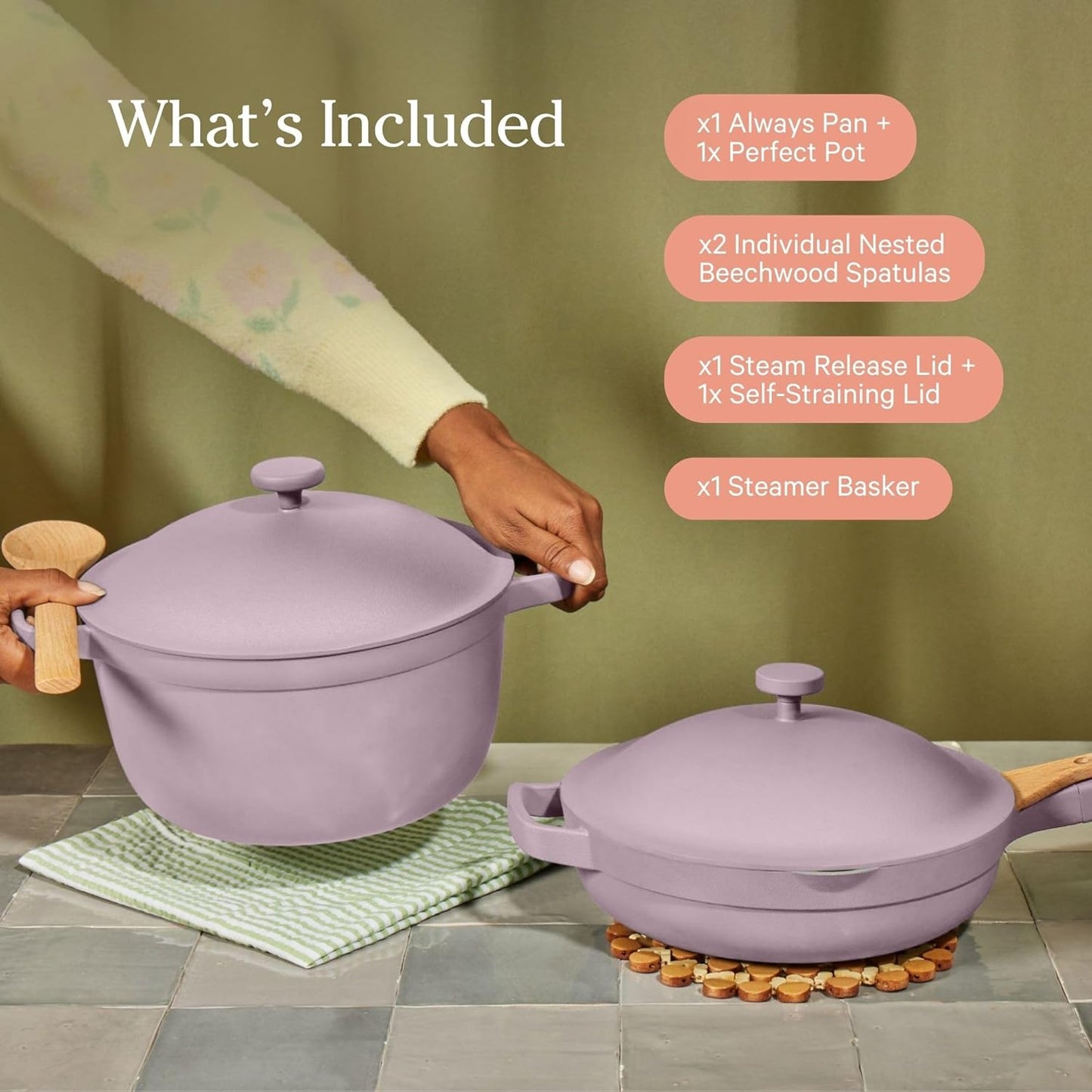 Our Place Cookware Duo - 7-Piece Set Including the Always Pan, Perfect Pot and Spatulas | Multifunctional, Toxin-Free Nonstick | Heat Safe up to 450°F | Oven, Stove, Induction Compatible | Steam