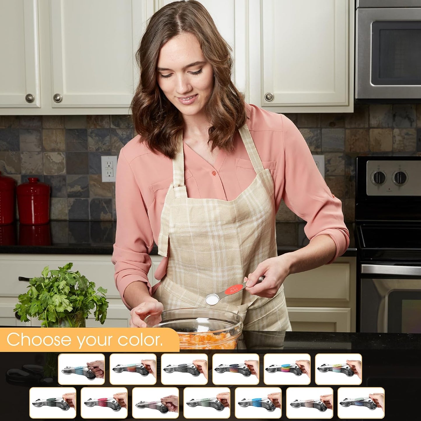 Spring Chef Stainless Steel Magnetic Measuring Spoons Set of 8 with Leveler, Nesting Metal Teaspoon & Tablespoon Measuring Spoons, Kitchen Gadgets for Baking & Cooking, Fits in Most Spice Jars - Neon