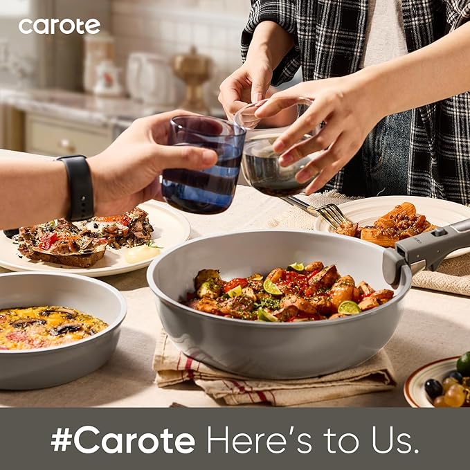 CAROTE 27pcs Ceramic Cookware Set Nonstick, Pots and Pans Set Non Stick, Non Toxic Cookware Detachable Handles, Dishwasher/Oven Safe, RV/Camping Cookware, Pan and Pot with Kitchen Utensils, Dark Gray