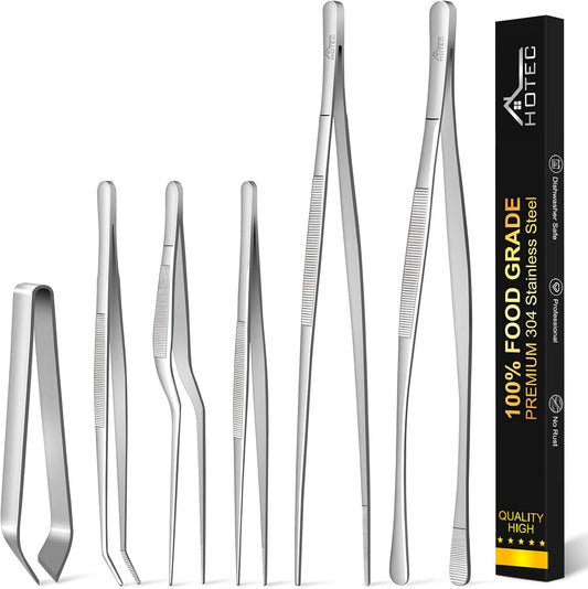HOTEC 6-Piece Stainless Steel Kitchen Tweezers Tongs Set — Full Set View