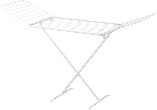 Clothes Drying Rack, Metal Laundry Drying Rack, Foldable, Space-Saving, Free-Standing Airer, with 2 Wings, Indoor Outdoor Use, Bed Linen Clothing, White
