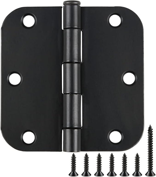 Rounded Door Hinges 3-1/2" x 3.5 inch, 5/8 Radius, Matte Black 3 ½ Inch 12 Pack
