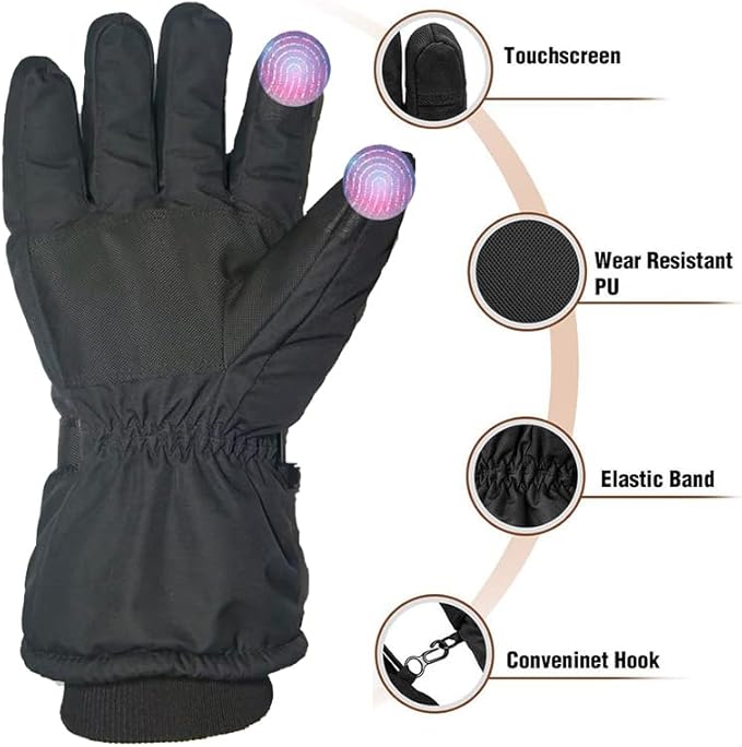 Popdan 5V 5000mAh Rechargeable Heated Gloves for Men Women Electric Heating Glove PU Waterproof & Touchscreen Ideal for Winter Outdoor Motorcycling, Skiing, Snowboarding, Fishing, Biking