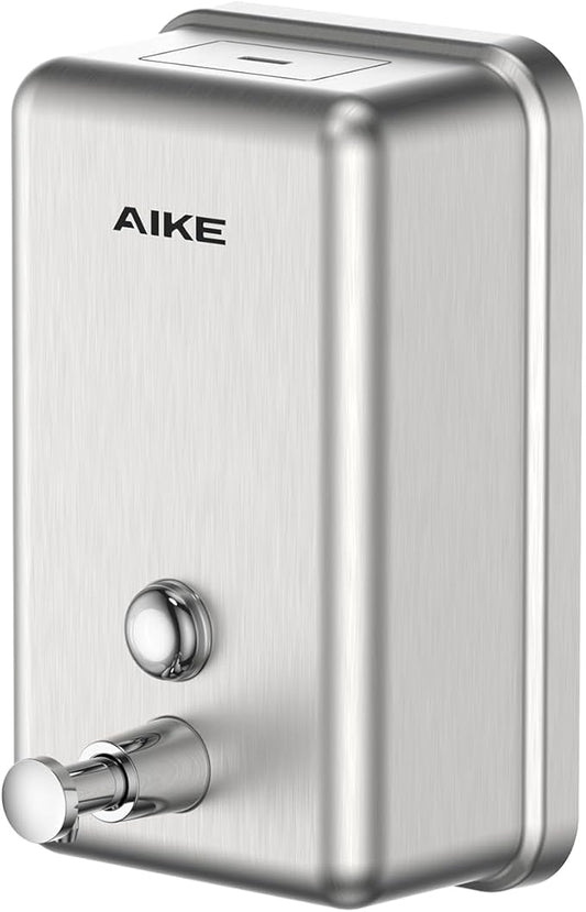 AIKE Nail-Free Glue Wall Mount Stainless Steel Soap Dispenser, 37oz for Commercial Brushed Stianless Steel Finish,Model AK1003