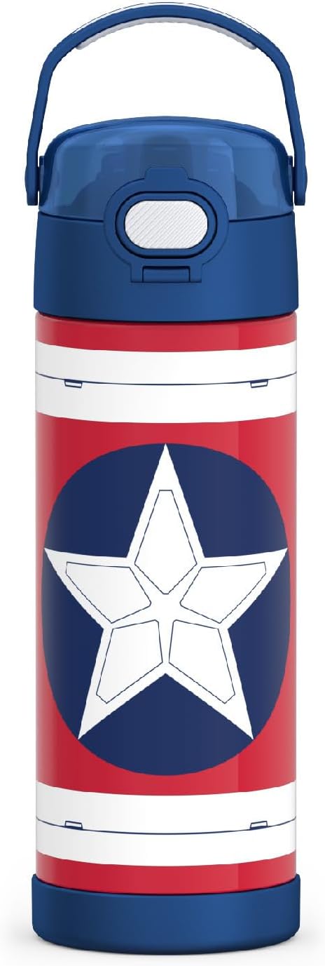 THERMOS FUNTAINER 16 Ounce Stainless Steel Vacuum Insulated Bottle with Wide Spout Lid, Captain America: Brave New World Movie