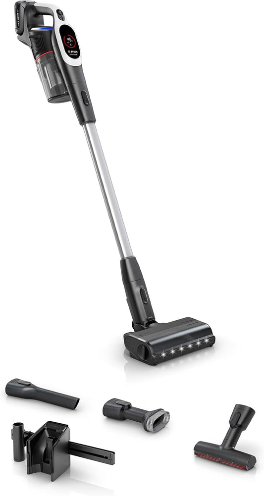 Bosch Unlimited 9 Cordless Stick Vacuum, Up to 60-min Runtime, MicroClean Technology, >99.9% Dust Pickup, Dust Compression, HEPA Filter, Pet Hair, Carpets & Hard Floors, 3 Accessories, White