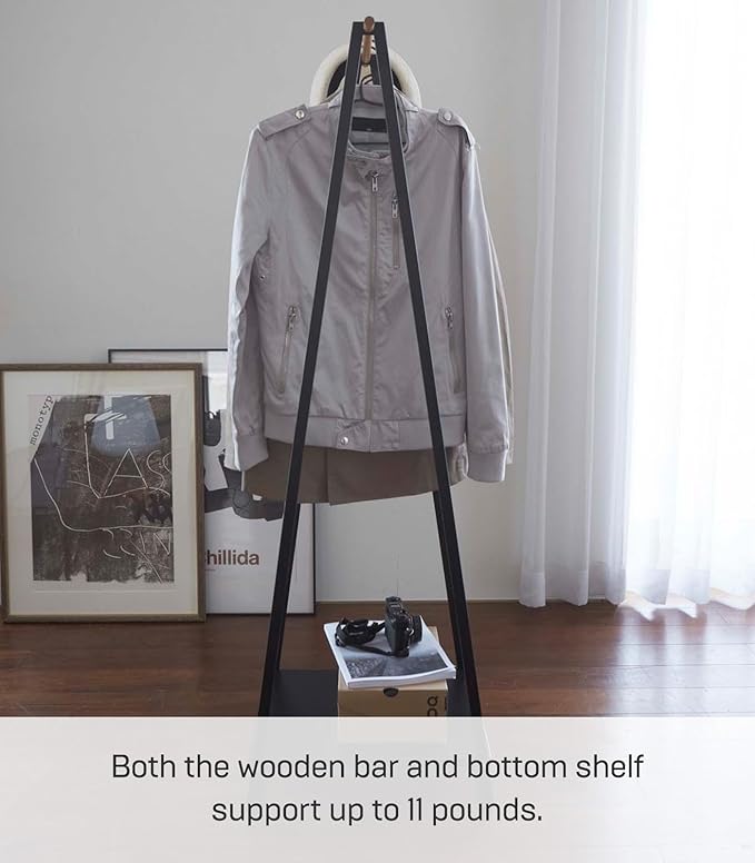 YAMAZAKI Home Tower Freestanding Coat Hanger Clothes Rack With Shelf, 55" - Steel