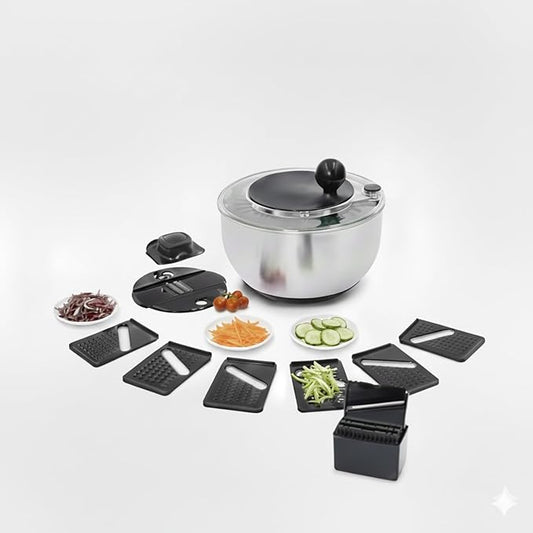 Stainless Steel Salad Spinner Large 5.28Qt - Lettuce Spinner With Strainer - Salad Spinners Best Rated For Home Kitchen Washing - - Includes Vegetable Slicer.