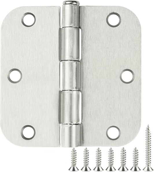 30 Pack Rounded Satin Door Hinges Brushed Nickel 3.5 Inch Interior 3 1/2 Inch 5/8" Radius Corners Iron Bifold Silver Residential Bed Room Hinge for Doors Hardware Controls House Decor Accessories