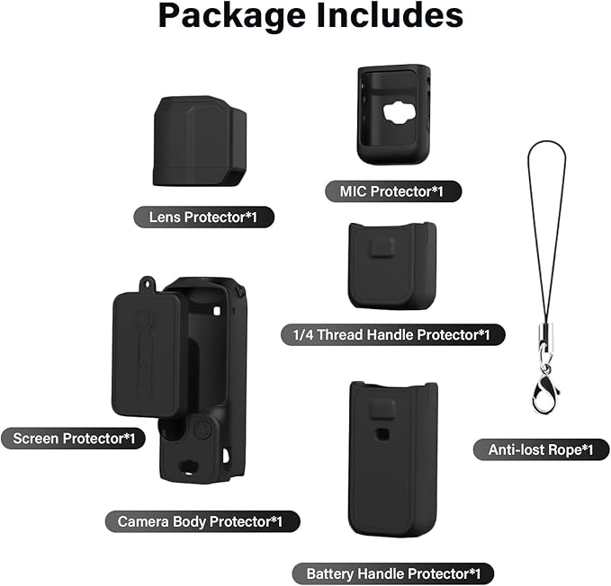 Protective Case for DJI Osmo Pocket 3 / Xtra Muse Camera, Soft Silicone Grip Cover with Screen Protection & Mic, Lightweight, Anti-Scratch, for Travel, Vlogging, Daily Filming – Black