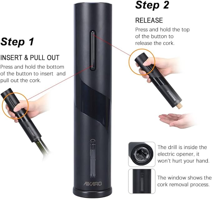 AIKARO - Electric Wine Bottle Opener Automatic Electronic Corkscrew, Battery Operated