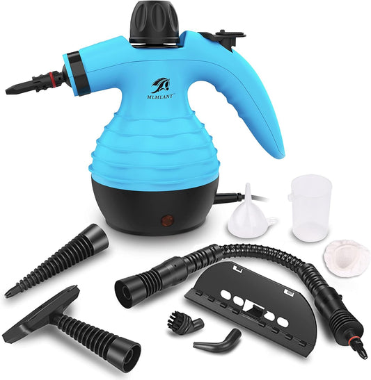 MLMLANT Handheld Steam Cleaner, Multipurpose Portable Upholstery Steamer with Safety Lock and 9 Accessory Kit for Carpet, Couch, Clothes, Mattress, Car Seats, Kitchen, Floor Steamer Cleaning, Blue