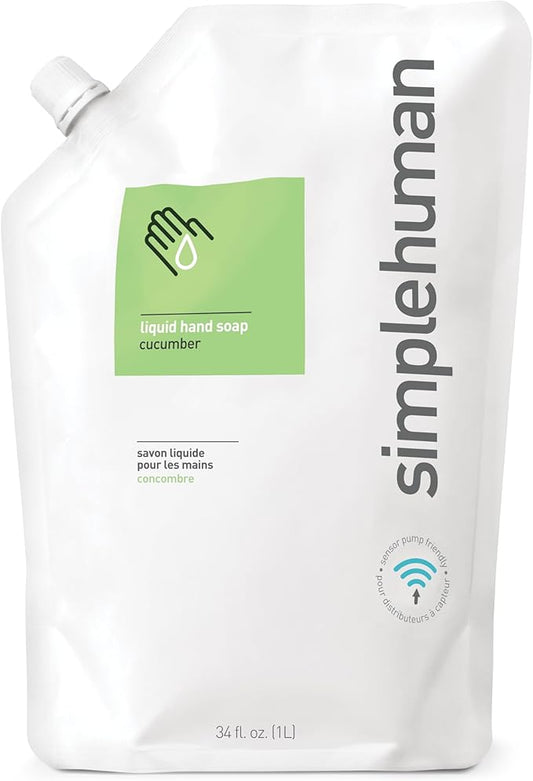 simplehuman Moisturizing Liquid Hand Soap Refill Pouch, 34 Fl Oz (Pack of 1), Cucumber