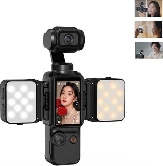 2PCS Pocket 3 Magnetic Mini LED Light Accessories, 8700K Adjustable Fill Video Light for Xtra Muse with Quick-Release Cold Shoe Adapter for DJI Osmo Action 5 Pro/4/3 Camera Cage Attachment