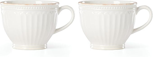 Lenox French Perle Groove 2-Piece Latte Mug Set, 2.30 LB, White
