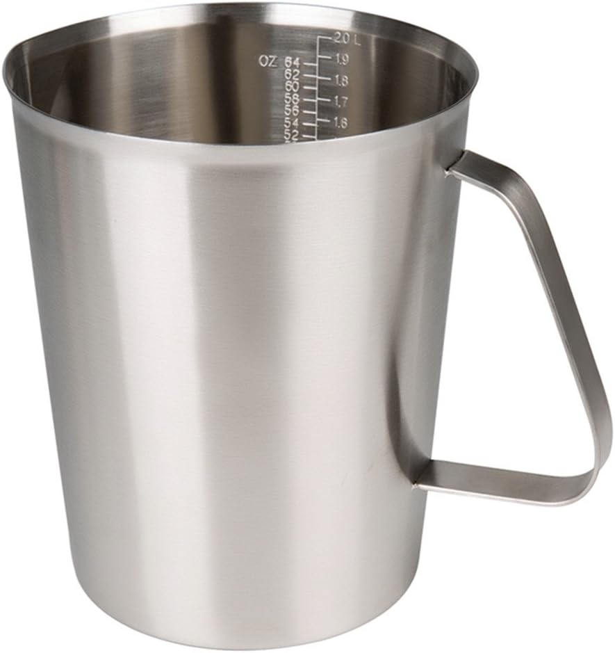 Measuring Cup, Stainless Steel Measuring Cups (64OZ/2 Liter- 8 Cup), Heavy-Duty Frothing Pitcher, Milk Frothing Pitcher Milk Frother Cup with Marking with Handle for Espresso Machines, Latte Art