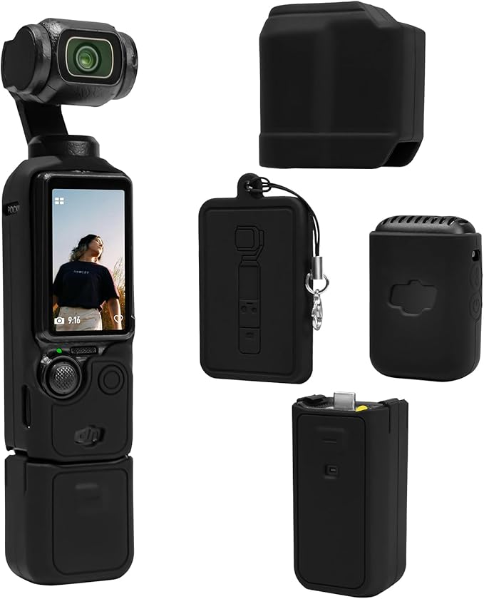 Protective Case for DJI Osmo Pocket 3 / Xtra Muse Camera, Soft Silicone Grip Cover with Screen Protection & Mic, Lightweight, Anti-Scratch, for Travel, Vlogging, Daily Filming – Black