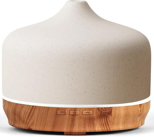 Porseme 500ml Glass Essential Oil Diffuser Aromatherapy Ultrasonic Cool Mist Humidifier 15-21 Running Hours Waterless Auto-Off Air Diffusers for Sleeping Yoga Working Spa(White Ceramic)