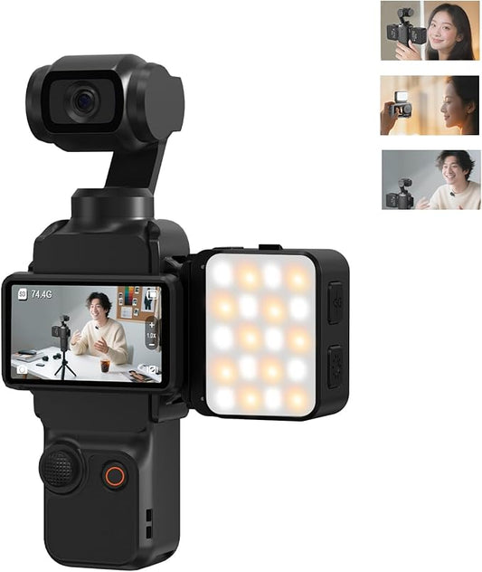 Pocket 3 Magnetic Mini LED Light Attachment, 8700K Adjustable Fill Video Light for Xtra Muse with Quick-Release Cold Shoe Adapter for DJI Osmo Action 5 Pro/4/3 Camera Cage Accessories