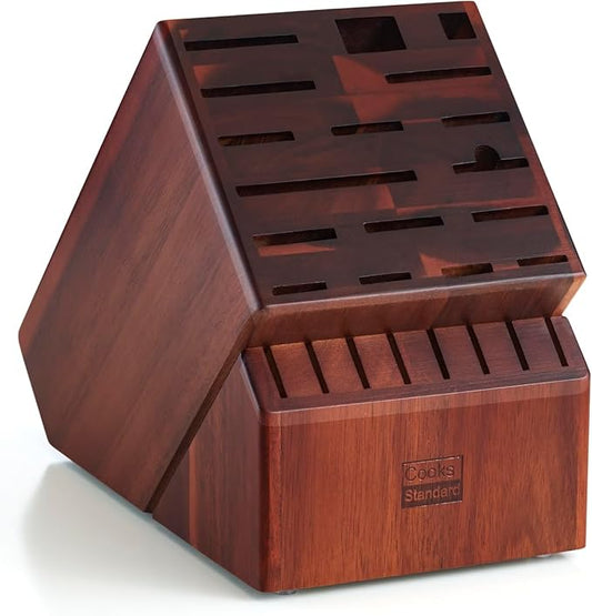 Cooks Standard Acacia wood Knife Block Holder without Knives, 25 Slot X-Large Universal Countertop Butcher Block Kitchen Knife Stand for Easy Kitchen Storage