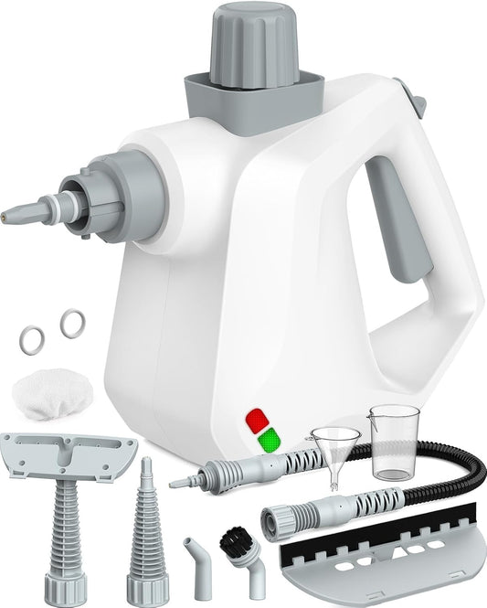 Pressurized Deep Cleaning Handheld Steam Cleaner for Home, Multi-Purpose Natural Steamer for Cleaning with 9 PCS Accessories for Kitchen, Car Detailing, Bathroom, Floor, Tile and Grout(White)