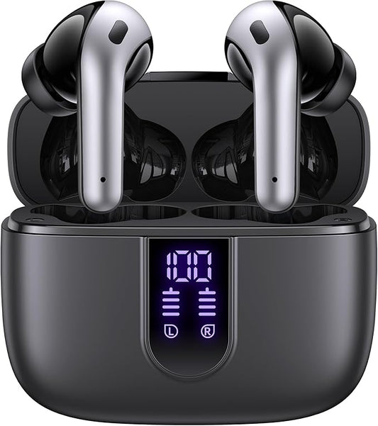 TAGRY Bluetooth Headphones True Wireless Earbuds 60H Playback LED Power Display Earphones with Wireless Charging Case IPX5 Waterproof in-Ear Ear buds with Mic for TV Smart Phone Laptop Computer Sports