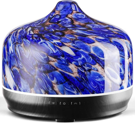 Porseme 500ml Glass Essential Oil Diffuser Aromatherapy Ultrasonic Cool Mist Humidifier 15-21 Running Hours Waterless Auto-Off Air Diffusers for Sleeping Yoga Working Spa(Deep Blue)