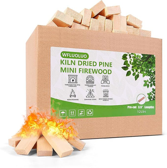 3.5" Lengths Mini Fire Sticks Wood,Pine Kiln Dried Firewood,Small Barkless Kindling Logs,Fire Pit Accessories Prefect for Mesa,Tabletop Fire Pit,Pizza Oven,12Lbs