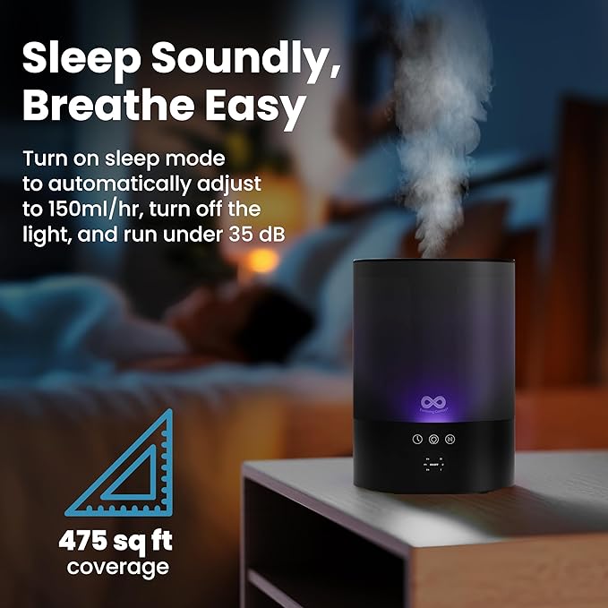 Everlasting Comfort 2.5L Top Fill Humidifiers for Bedroom - Quiet Easy to Fill & Clean, 24HR Runtime, Night Lights, Timer, Ultrasonic Cool Mist Humidifier, Auto Shut-Off, Essential Oil Diffuser