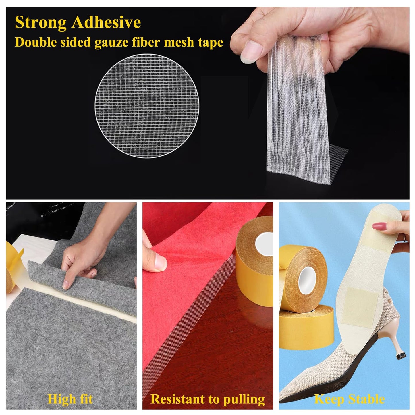 Thin Double Sided Tape Heavy Duty, 1.4" x 66 FT,Double Sided Fabric Tape for Crafts, Walls,Super Sticky Resistente Clear 2 Sided Tape,Easy Use Mounting Tape