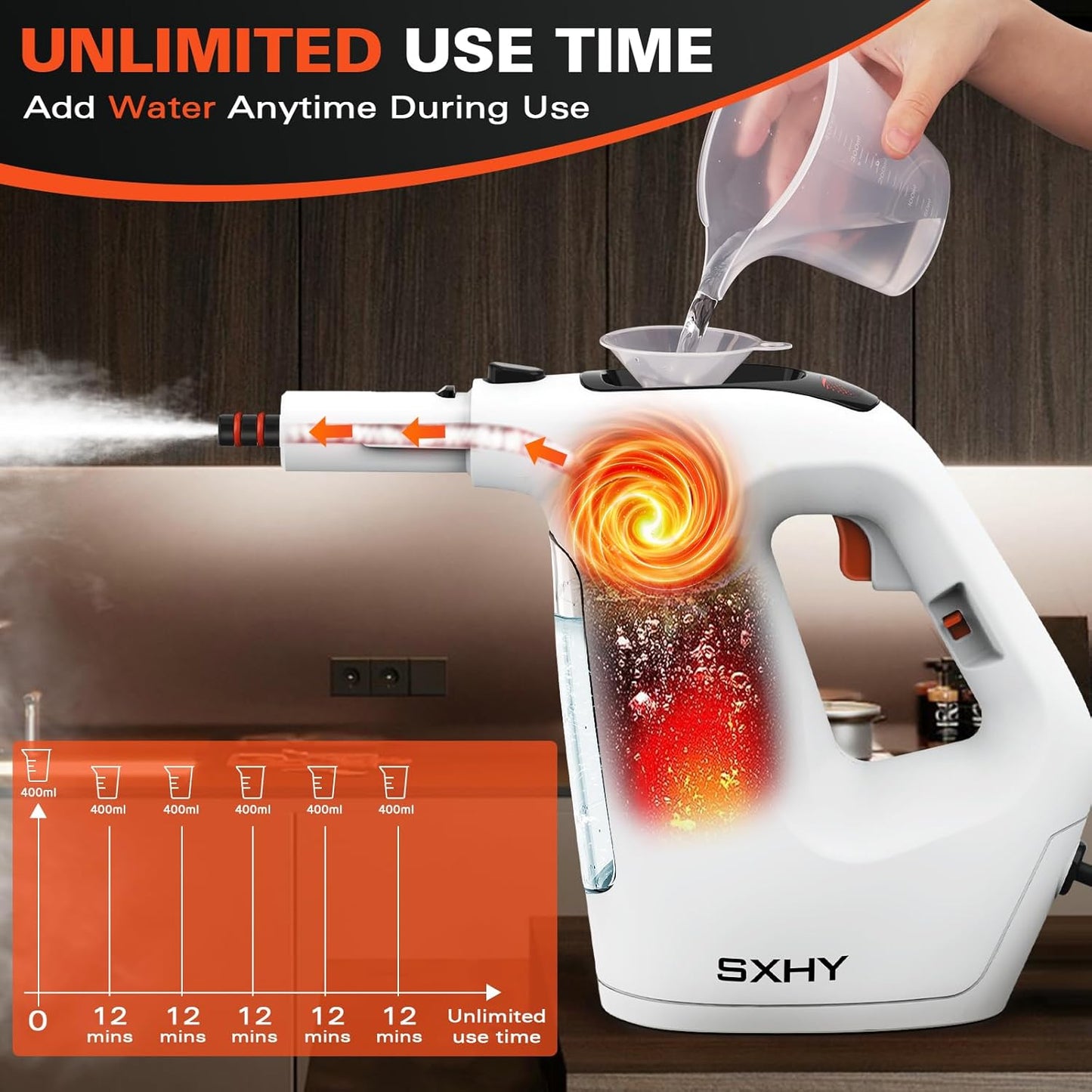 Steam Cleaner, Handheld Steamer for Cleaning, Multipurpose Pressurized Steam Cleaners for Home Use with Continuous Steam Lock, Unlimited Use Time and 11 Accessory Kit to Remove Grime