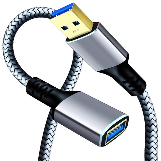 Tan QY USB 3.0 Extension Cable 6Ft, USB 3.0 High Speed Extender Cord Type A Male to A Female for PlayStation, Xbox, USB Flash Drive, Hard Drive, Card Reader,Scanner,Printer,Keyboard (Silver, 6Ft)