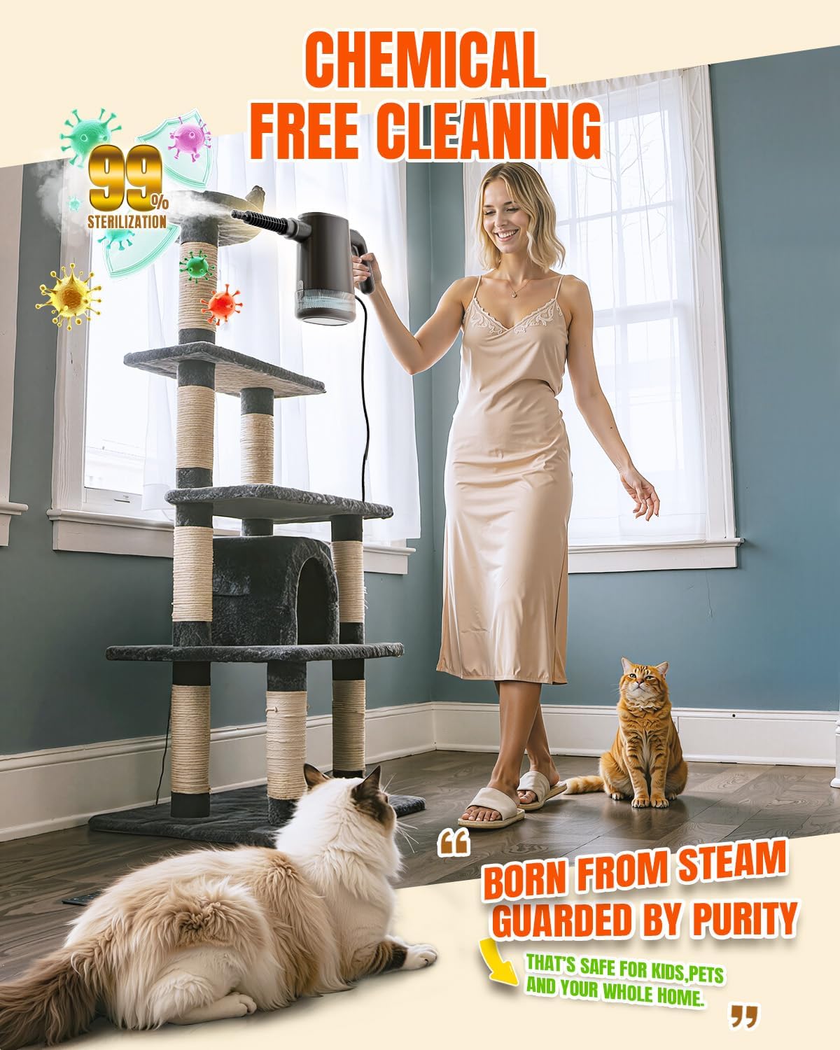 Handheld Steam Cleaner for Home, Portable Steamer Cleaner with 12 Accessories, 15S Fast Heat Up, Steam Adjustable, Steamer for Cleaning Grout, Floor, Kitchen, Bathroom, Windows, Black