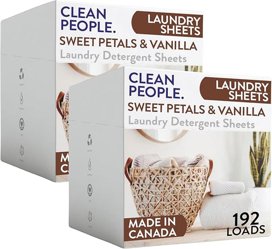 Clean People Laundry Detergent Sheets- Recyclable Packaging, Hypoallergenic, Stain Fighting, Works with All Machines including HE (384 Count, Sweet Petals)
