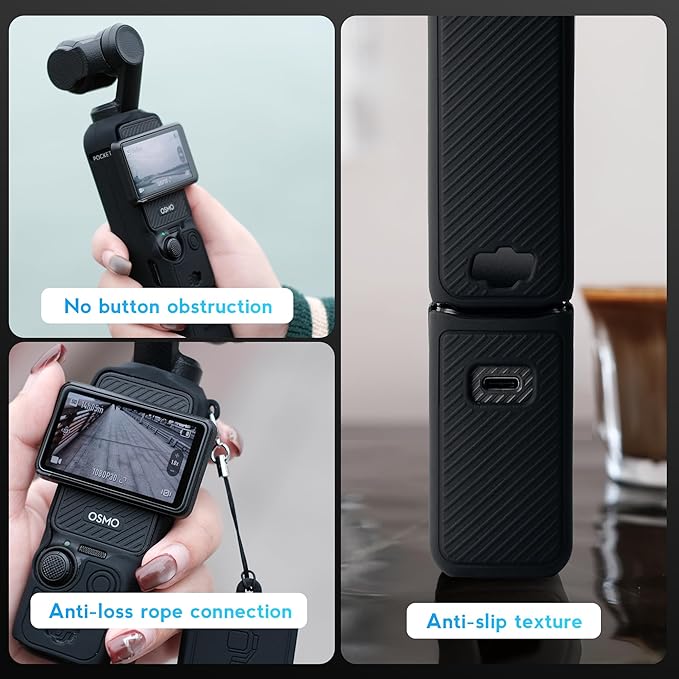 Protective Case for DJI Osmo Pocket 3 / Xtra Muse Camera, Soft Silicone Grip Cover with Screen Protection & Mic, Lightweight, Anti-Scratch, for Travel, Vlogging, Daily Filming – Black