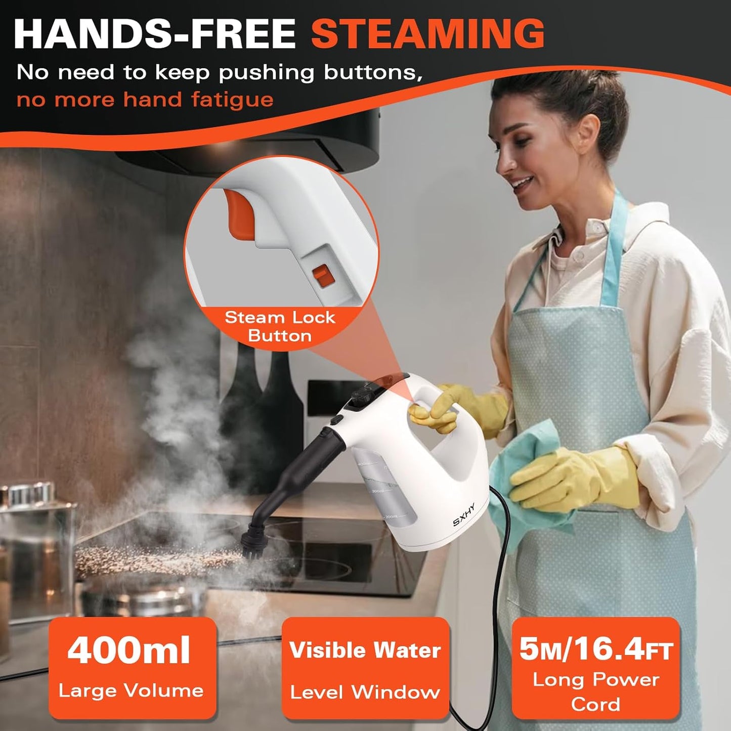 Steam Cleaner, Handheld Steamer for Cleaning, Multipurpose Pressurized Steam Cleaners for Home Use with Continuous Steam Lock, Unlimited Use Time and 11 Accessory Kit to Remove Grime