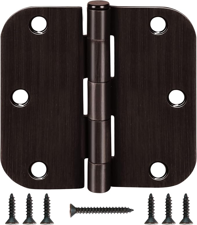 6 Pack Oil Rubbed Bronze Door Hinges 3.5" x 3 1/2 Inch Black Brushed Interior Hinge Rounded 5/8" Radius Corner 3 ½"Iron Residential Standard Bedroom Bifold Single Double Doors Hardware Kit