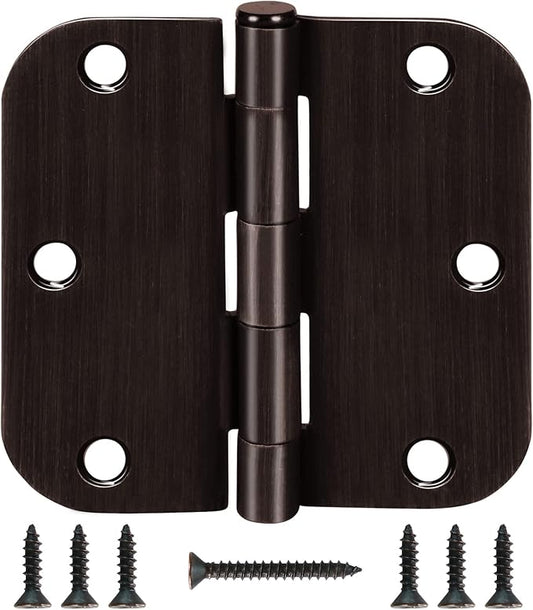 6 Pack Oil Rubbed Bronze Door Hinges 3.5" x 3 1/2 Inch Black Brushed Interior Hinge Rounded 5/8" Radius Corner 3 ½"Iron Residential Standard Bedroom Bifold Single Double Doors Hardware Kit