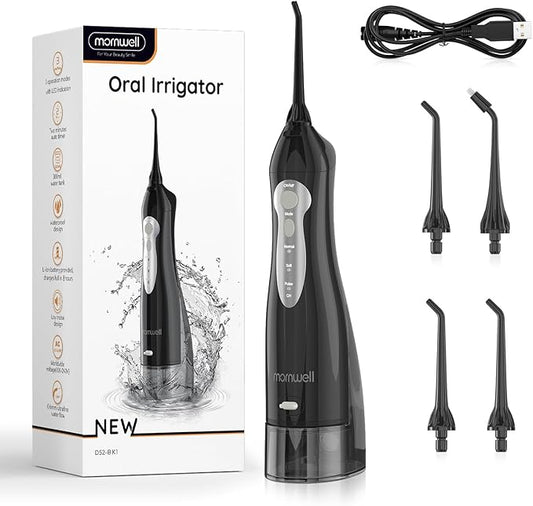 Water Flosser, Mornwell Water Flossers for Teeth - 330ML Tank USB Rechargeable Dental Flosser, IPX7 Waterproof 3 Modes & 4 Jet Tips Portable Dental Oral Irrigator,Professional Water Flosser