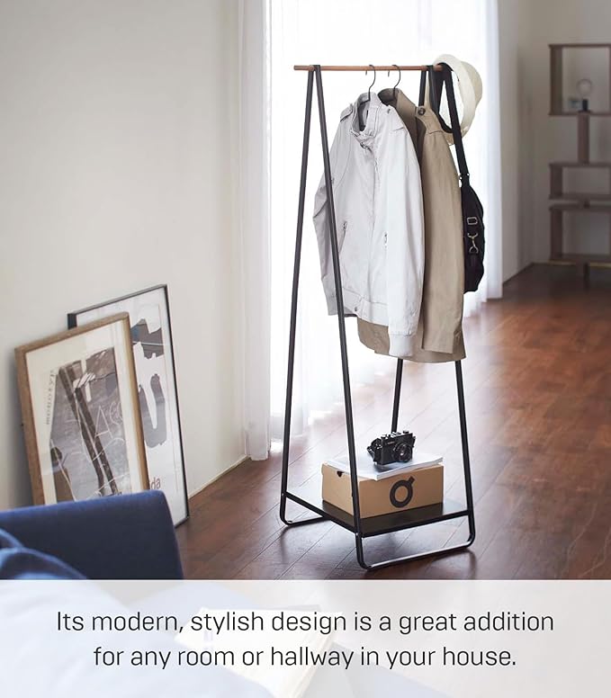 YAMAZAKI Home Tower Freestanding Coat Hanger Clothes Rack With Shelf, 55" - Steel