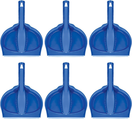 LOLA Clip On Dust Pan & Brush Set, 6 Pack, w/Easy Dust, Dirt & Debris Catching Rubber Lip, Flagged Fiber Bristled Brush, Hang Hole for Easy Storage