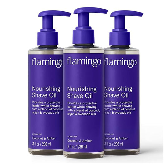 Flamingo Nourishing Shave Oil for Women with Coconut, Argan, & Avocado oils, 8 FL OZ, Pack of 3