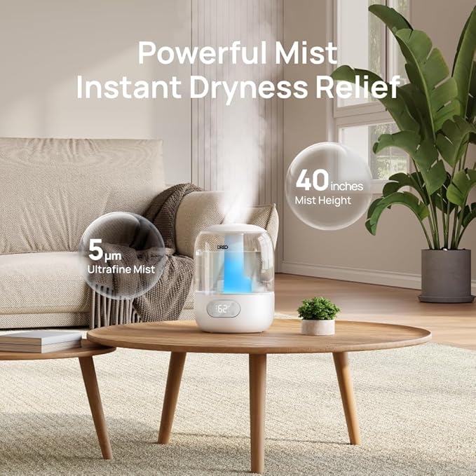 DREO Humidifiers for Bedroom, Cool Mist Ultrasonic Humidifier with 26dB Quiet & RGB Lighting, Top Fill 3L Tank, Easy Clean, 30 Hr Runtime for Home, Baby, Plant, Nursery, Work with Google/Alexa