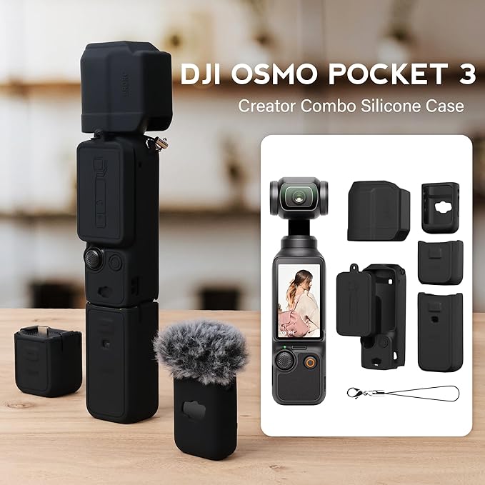 Protective Case for DJI Osmo Pocket 3 / Xtra Muse Camera, Soft Silicone Grip Cover with Screen Protection & Mic, Lightweight, Anti-Scratch, for Travel, Vlogging, Daily Filming – Black