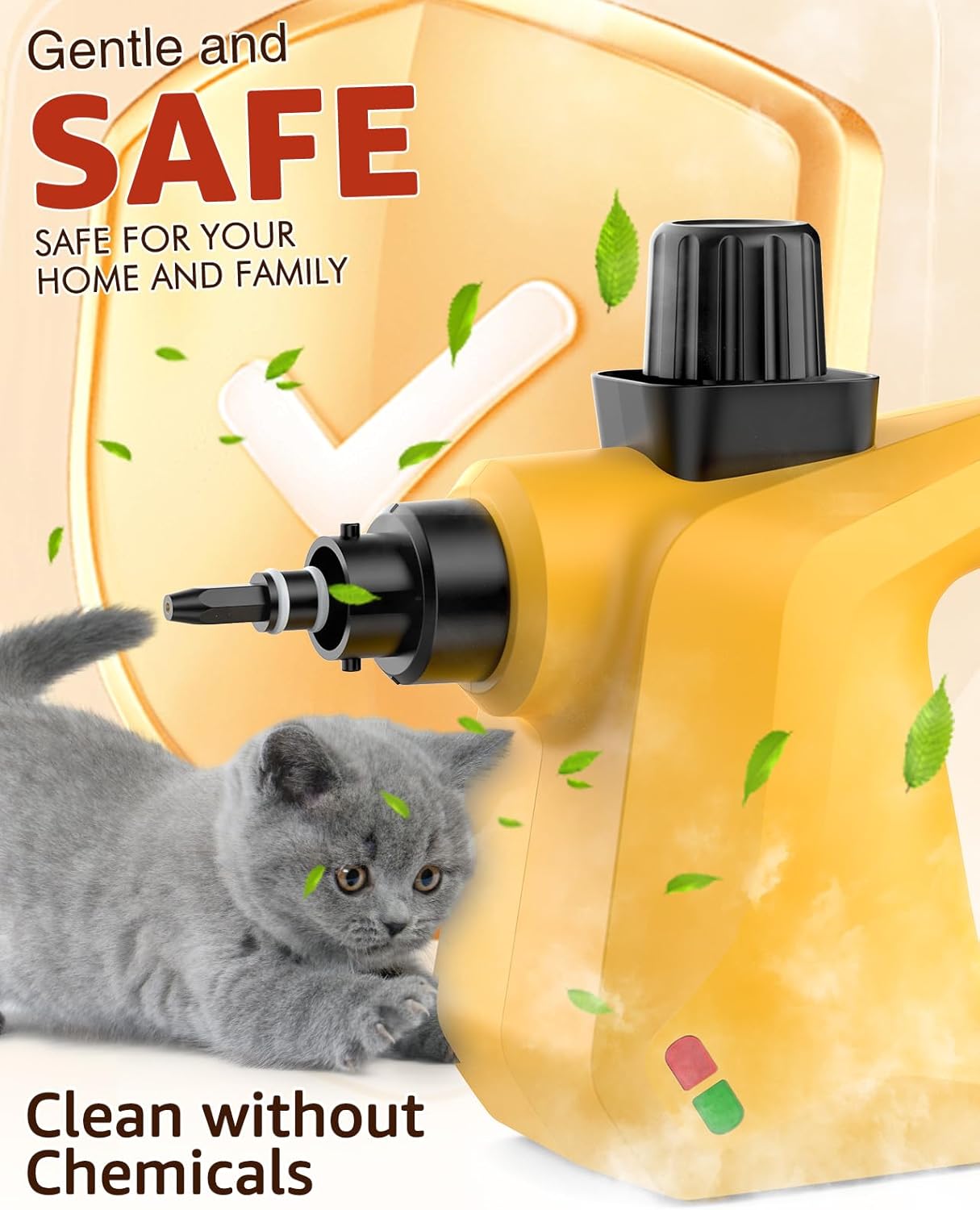 Pressurized Deep Cleaning Handheld Steam Cleaner for Home, Multi-Purpose Natural Steamer for Cleaning with 9 PCS Accessories for Kitchen, Car Detailing, Bathroom, Floor,Tile and Grout(Yellow)